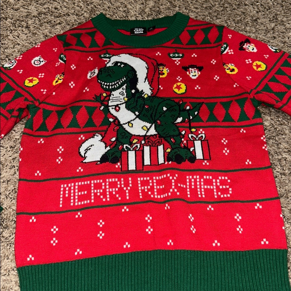 Disney Pixar Toy Story Kids Festive Red and Green Christmas Sweater - Picture 2 of 6